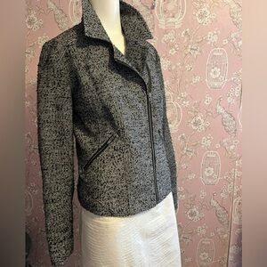 Hinge black/ivory tweed moto jacket/ blazer/zippers cropped